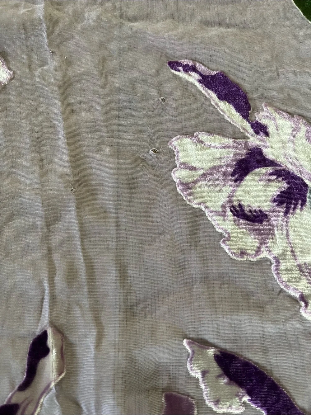 Bohemian whimsy purple and green floral fringe scarf